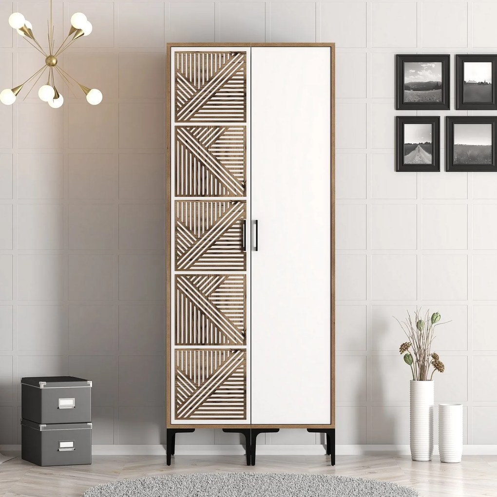 Guarda-roupa Kumsal PS – Nogueira e Branco – 80x47,5x201,4 cm
