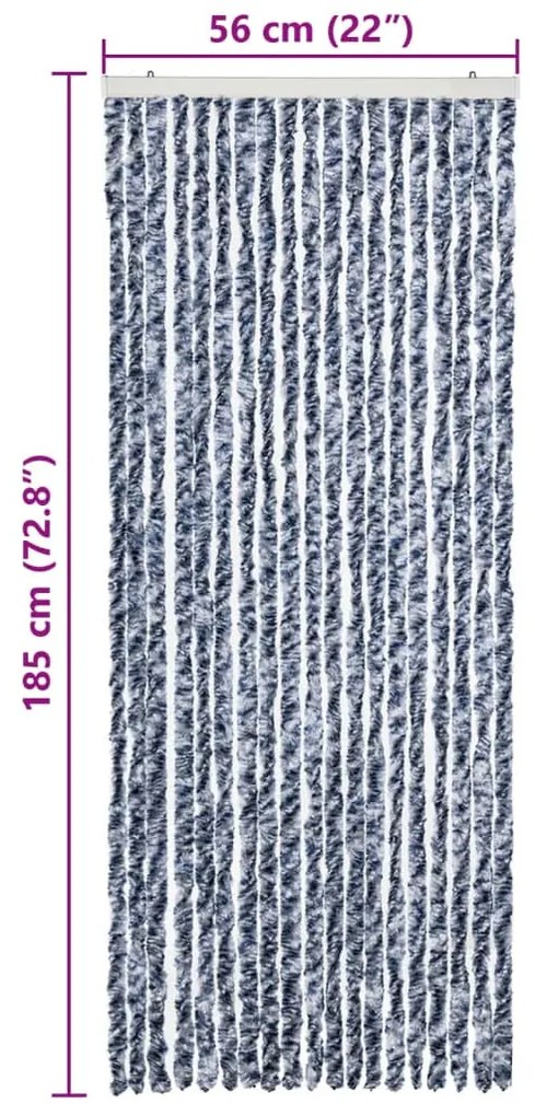 Cortina anti-insetos 56x185 cm chenille azul, branco prateado