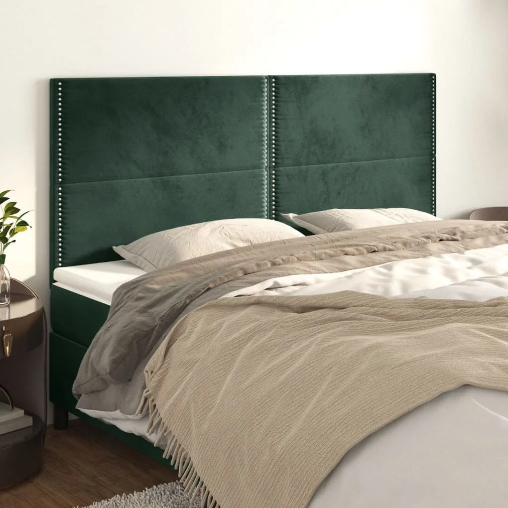 Cabeceira de cama 4 pcs veludo 80x5x78/88 cm verde-escuro