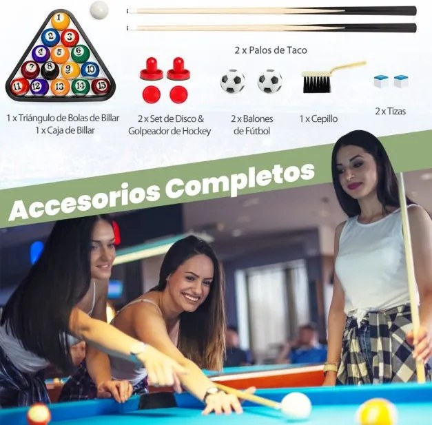 Mesa de jogo multifuncional Crianças 3 em 1 com matraquilhos, bilhar e Air hóquei castanho