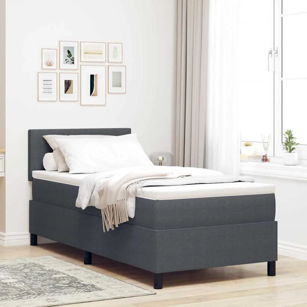 vidaXL Cama Box Spring com Colchão &amp; Luz LED Cinza Escuro Cotelê Solteiro