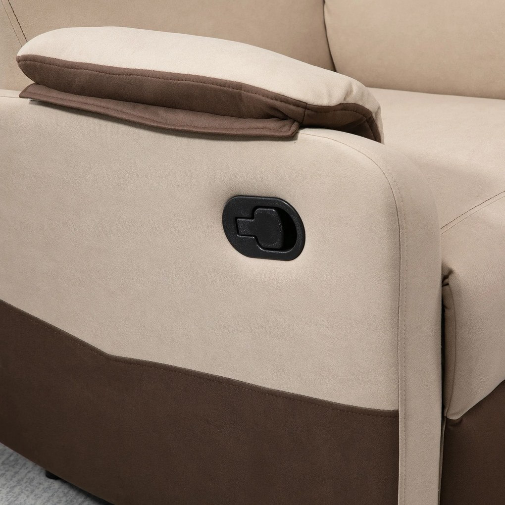HOMCOM Poltrona Relax Reclinável até 145° Estofada em Poliéster com Apoio para os Pés Retrátil Carga Máxima 120kg para Sala de Estar Escritório Dormitório 75x89x105cm Marrom e Bege