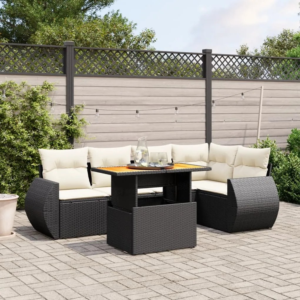 vidaXL 6 pcs conjunto sofás de jardim c/ almofadões vime PE preto