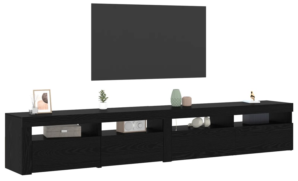 Armários de TV 2 pcs com Luzes LED Carvalho Preto Madeira Engenheirada