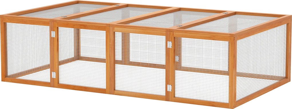 Gaiola para coelhos para interior e exterior 181 x 100 x 48 cm, com 2 portas superiores, em madeira maciça castanha