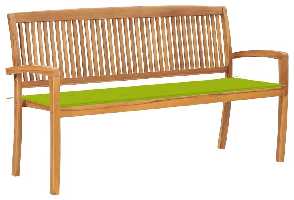 vidaXL Banco de jardim empilhável c/ almofadão 159 cm teca maciça