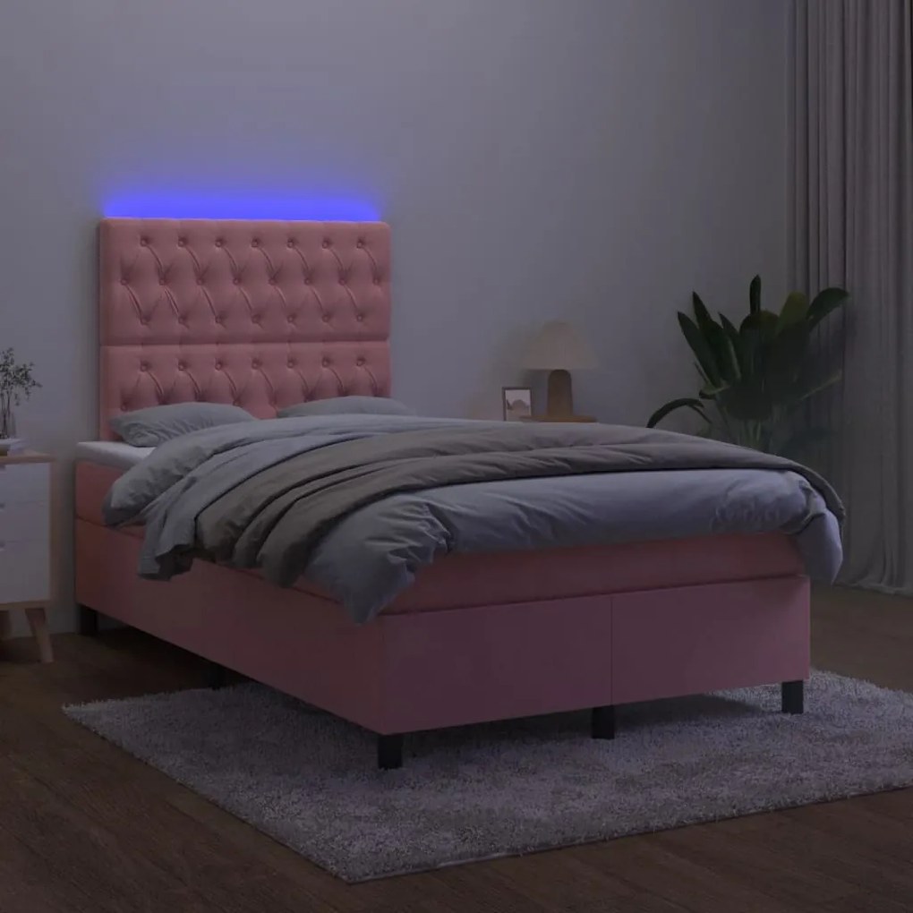 Cama box spring c/ colchão luzes e LED 120x190 cm veludo rosa