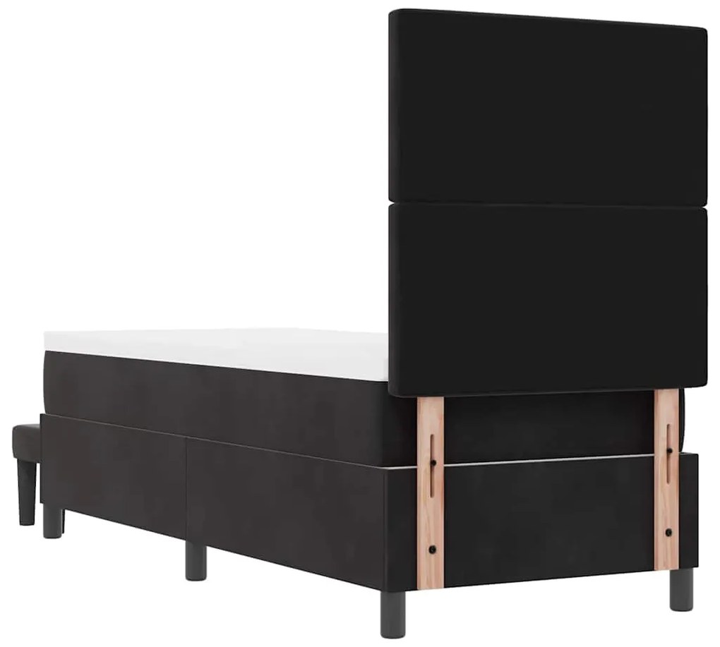Cama Box Spring com Colchão &amp; Banco Preto 80x200 cm Veludo
