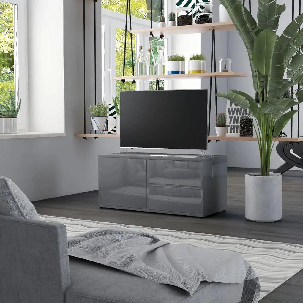 vidaXL Móvel de TV 80x34x36 cm contraplacado cinzento brilhante