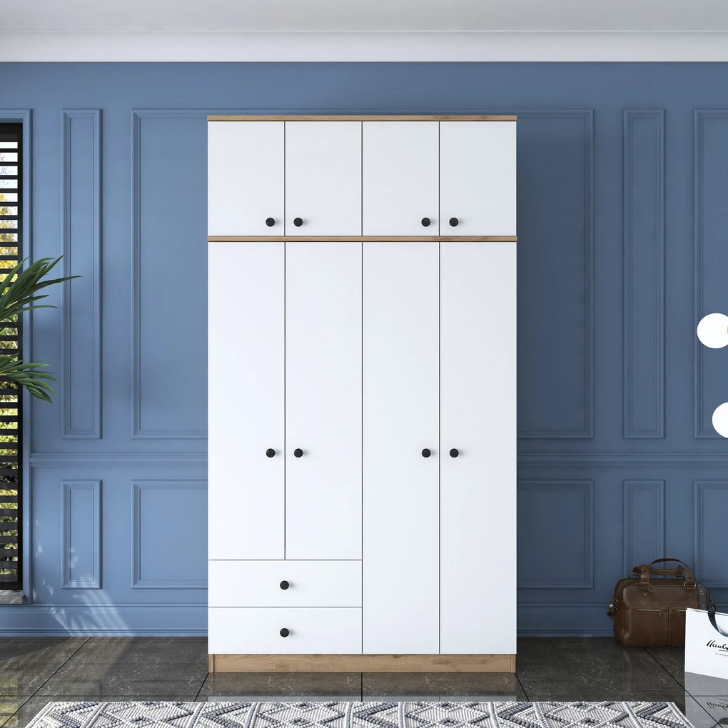 Roupeiro BA121 – Nogueira e Branco – 120x216,8x42,5 cm