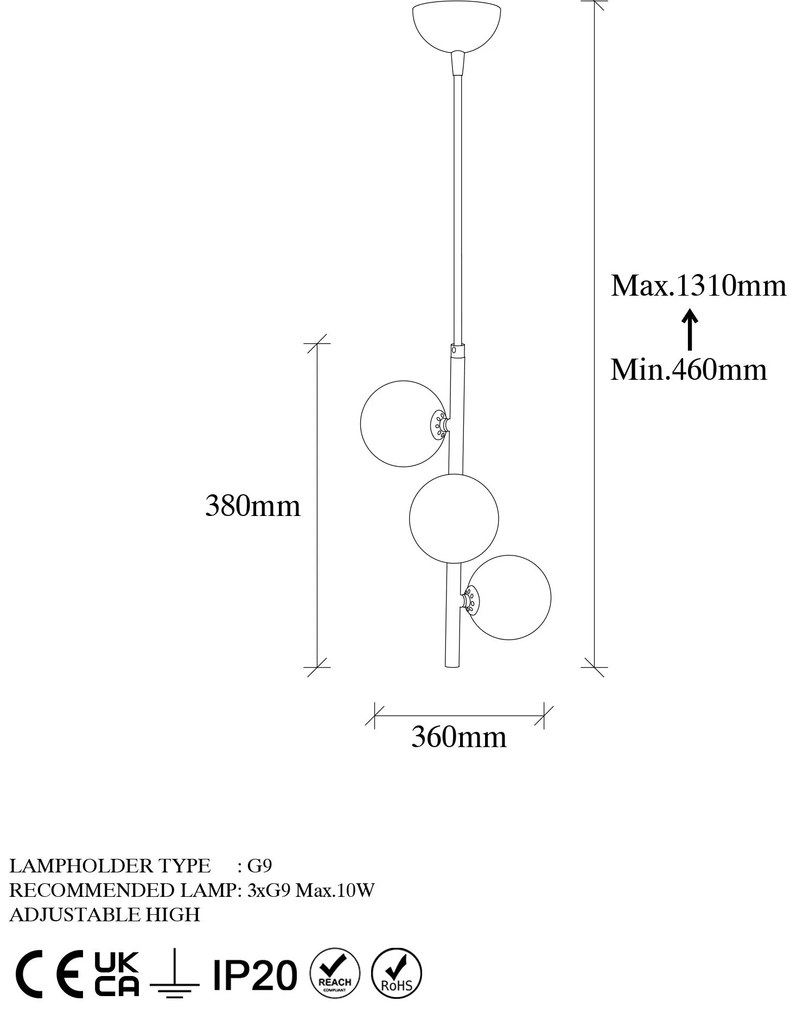 Candeeiro Chandelier Domino – Dourado – 36 x 36 x 46 cm