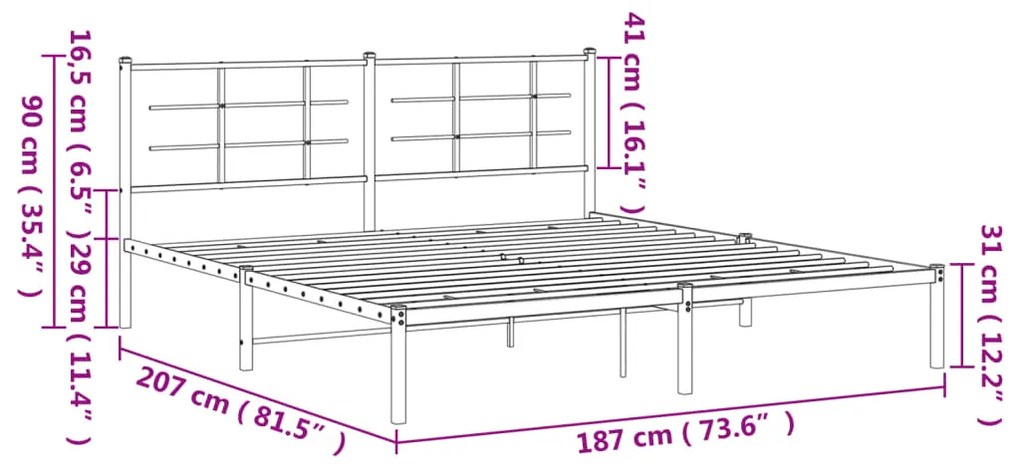 Estrutura de cama em metal com cabeceira 180x200 cm preto