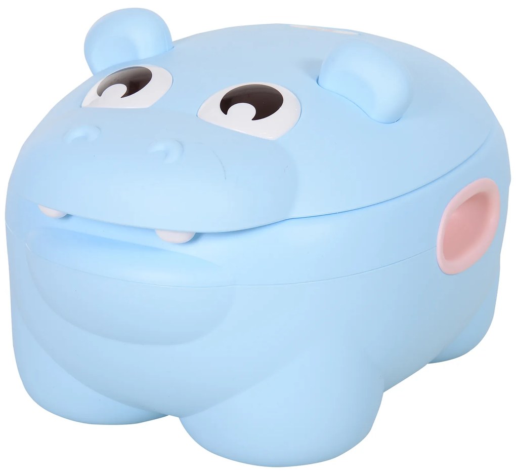 HOMCOM Bacio para Bebé em Forma de Hipopótamo 2 em 1 com Cubo Amovível e Escova de Limpeza 40x30x23 cm Azul | Aosom Portugal