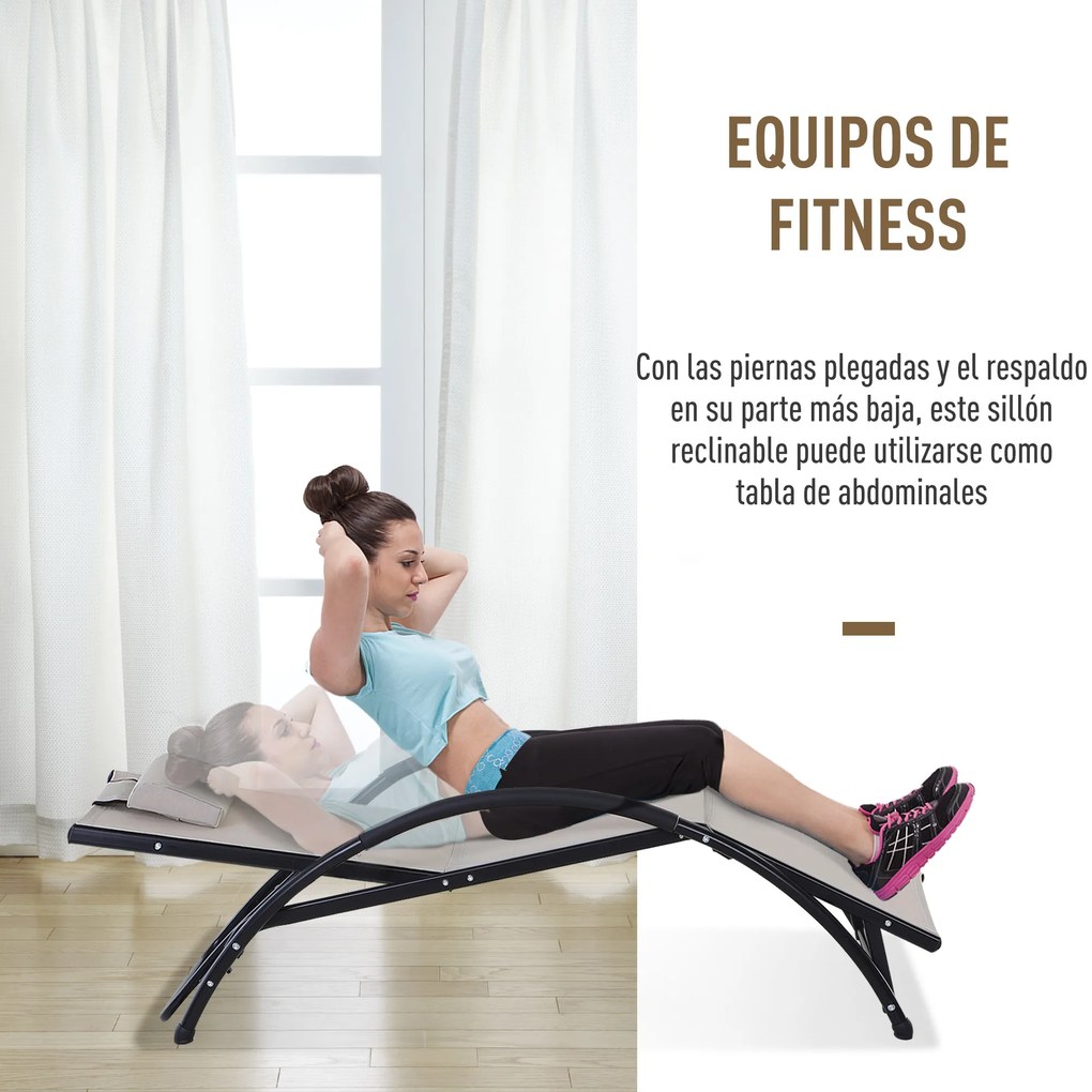 Outsunny Espreguiçadeira de Jardim Reclinável com Encosto Ajustável de 5 Níveis Apoio para os Pés Regulável e Apoio para a Cabeça Removível para Terraço Balcão Exterior 66x152x81cm Bege