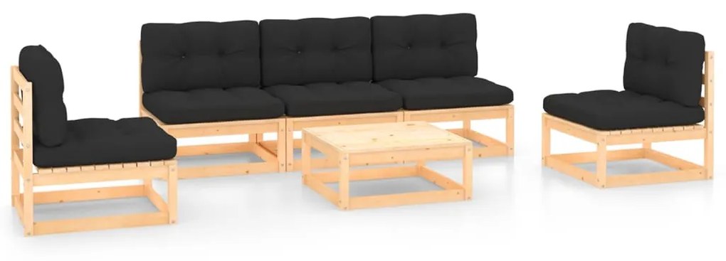 vidaXL 6 pcs conjunto lounge de jardim c/ almofadões pinho maciço