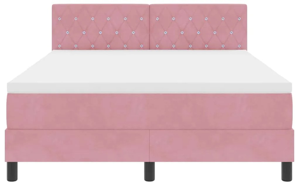 Cama Box Spring com Colchão Rosa 160x200 cm Veludo