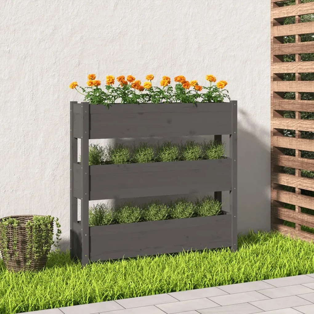 vidaXL Vaso/floreira 112x25x104,5 cm madeira de pinho maciça cinzento
