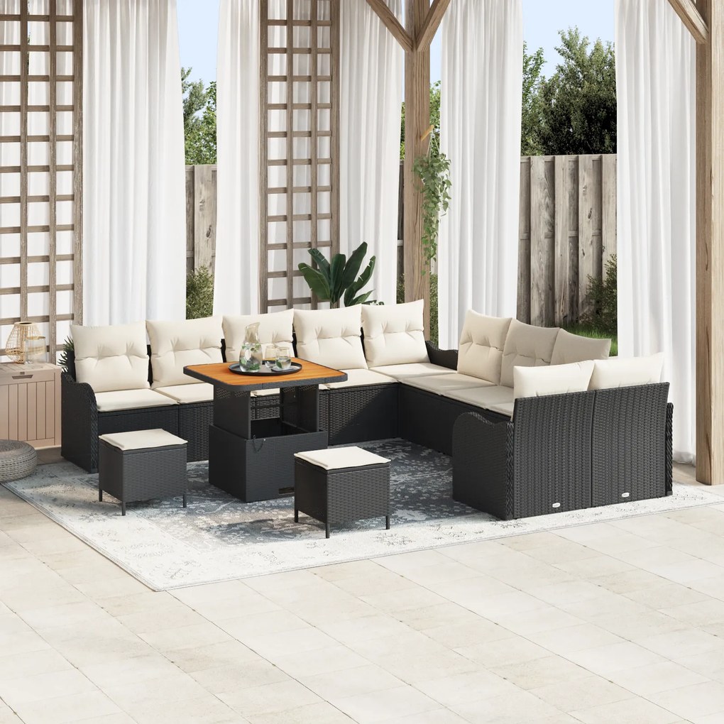 Conjunto de Sofá de Jardim vidaXL de 13 peças com Almofadas Preto Ratt