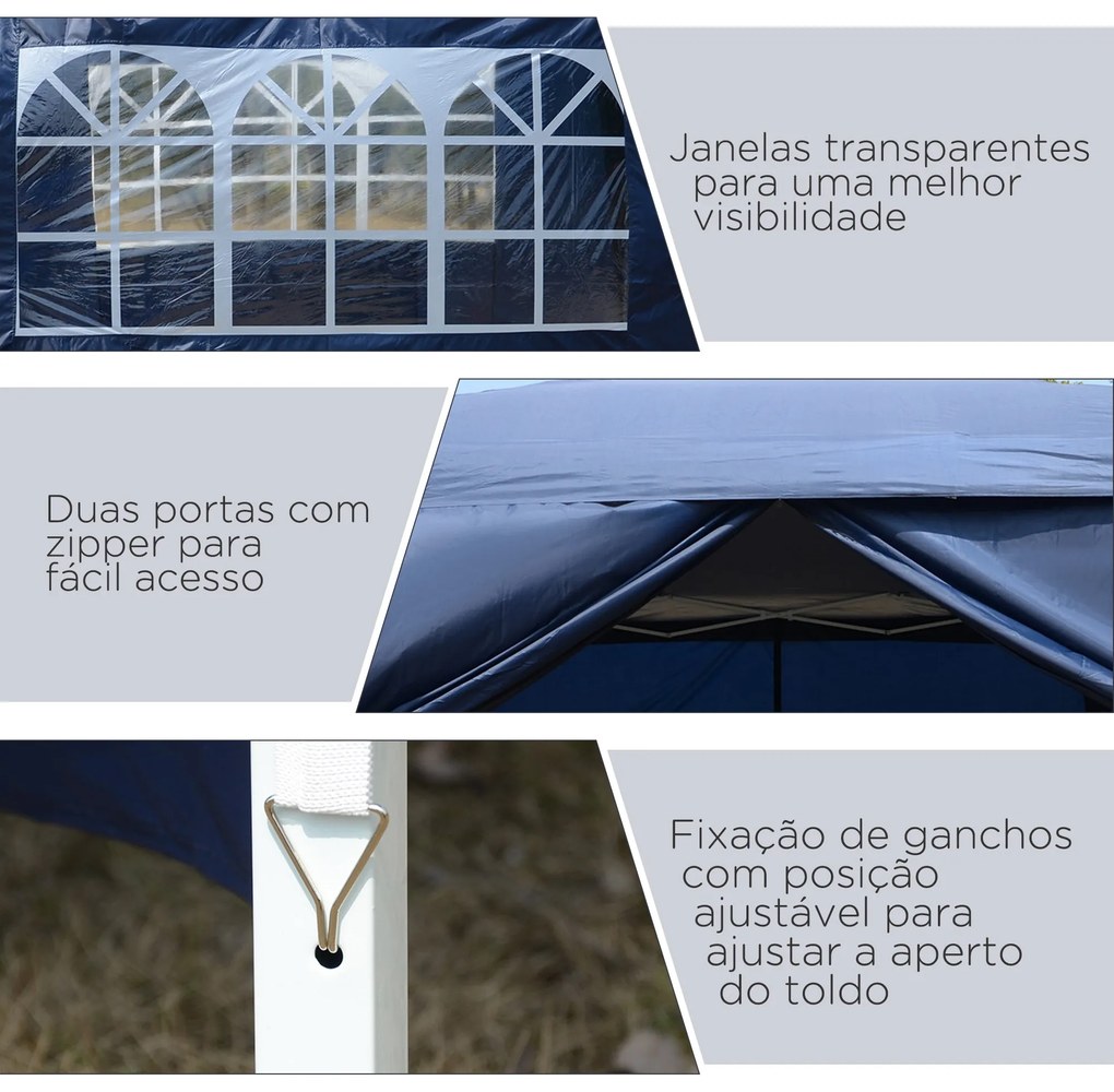 Outsunny Tenda de Jardim com Paredes Laterais Amovíveis Janelas Porta