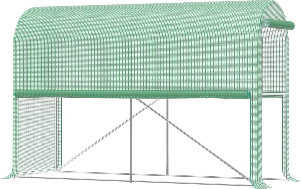 Outsunny Estufa de jardim PE, estufa de varanda, cobertura reforçada 140 g/m², chassi em aço, porta enrolável com zíper, para legumes, plantas, flores, interior e exterior, 300 x 100 x 200 cm, verde | Aosom Portugal
