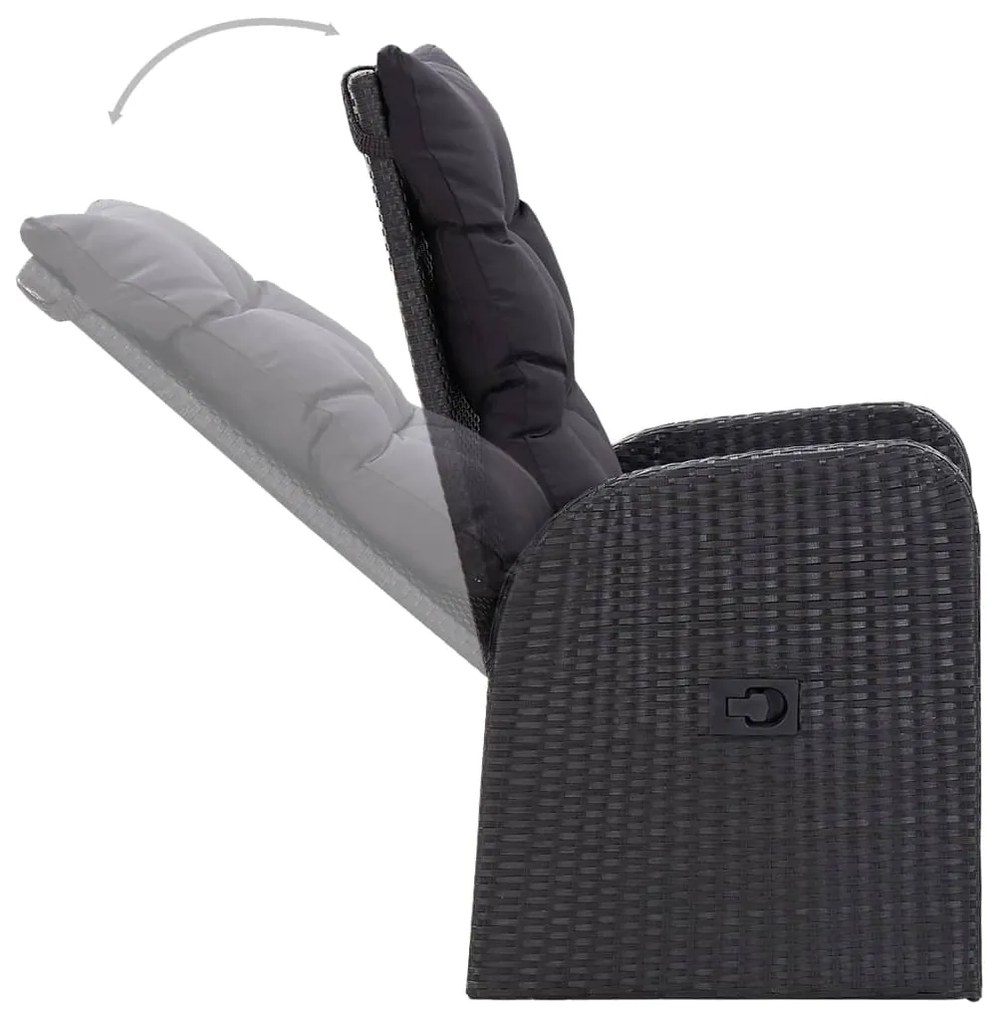 3 pcs conjunto de jantar para jardim com almofadões preto