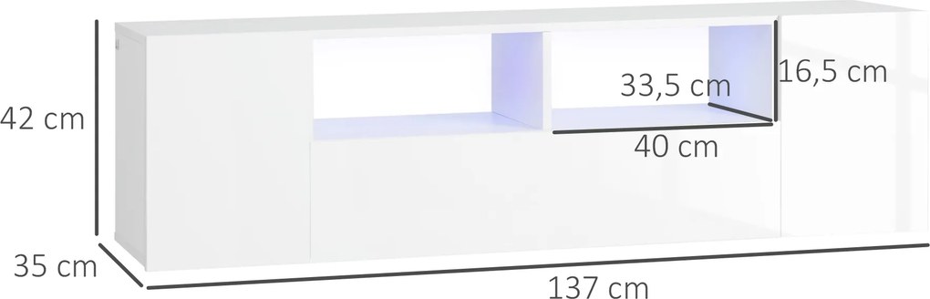Móvel de TV, 137 x 35 x 42 cm, Iluminação LED, Branco