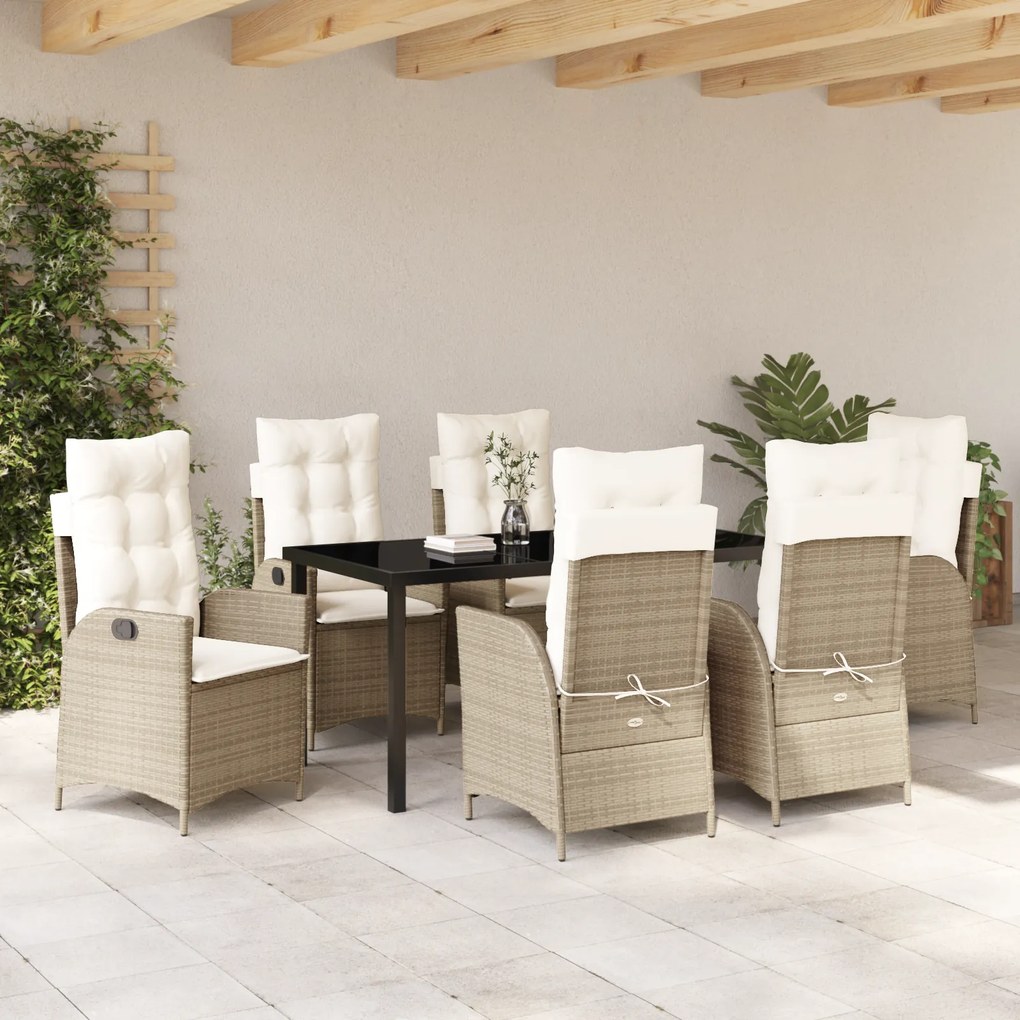 Conjunto de Jantar de Jardim com Almofadas Bege Poliratana