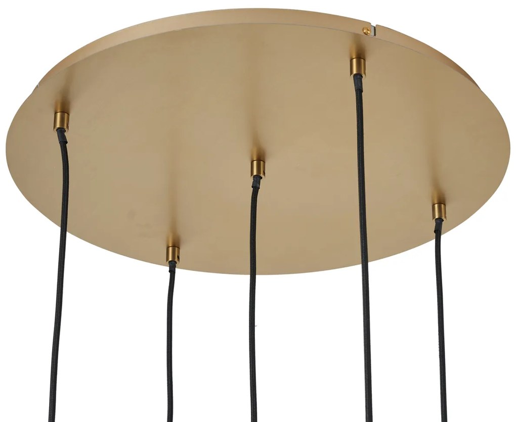 Candeeiro suspenso Art Deco dourado com vidro opalino 5-luzes - Yani