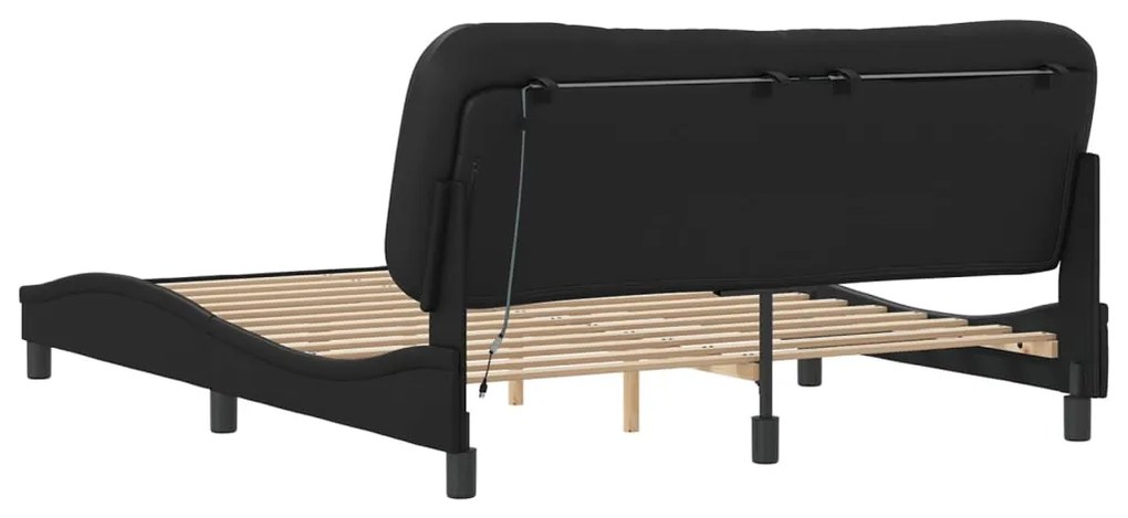 Estrutura de cama c/ luzes LED 160x200cm couro artificial preto