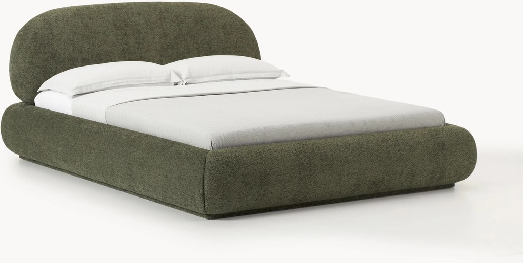 Cama estofada em teddy-bouclé com arrumação Alba