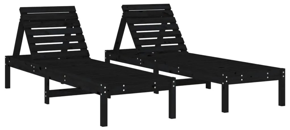 Espreguiçadeiras 2 pcs com mesa preto madeira de pinho maciça