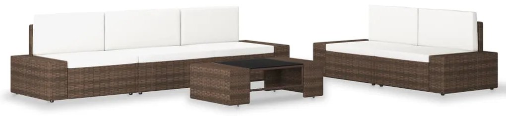 6 pcs conjunto lounge para jardim vime PE castanho