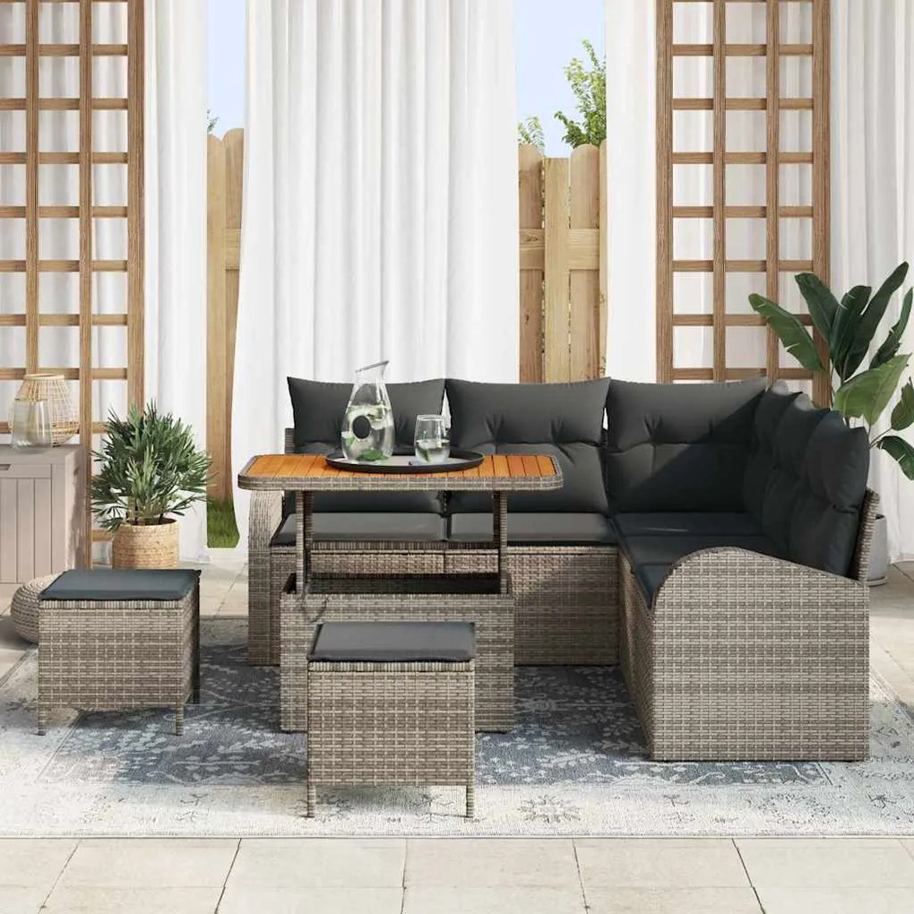Conjunto de Sofás de Jardim vidaXL de 8 Peças com Almofadas Cinza Poli
