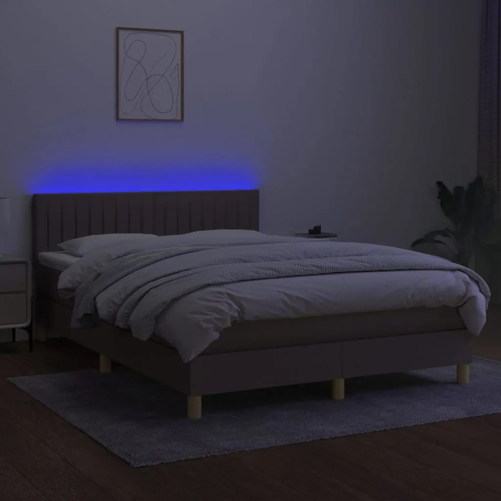 Cama box spring colchão/LED 140x200 cm tecido cinza-acastanhado