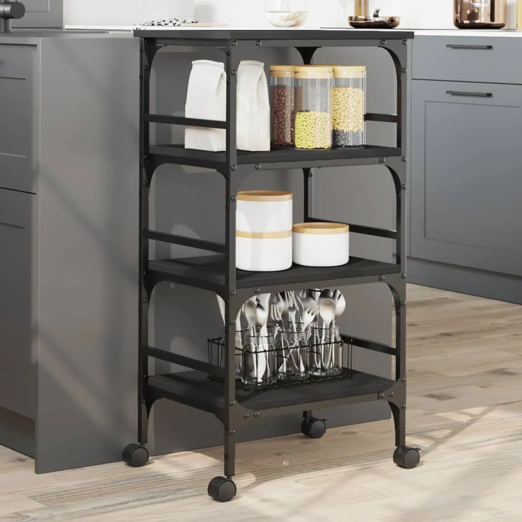 vidaXL Carrinho de cozinha 45x35x89,5 cm derivados de madeira preto