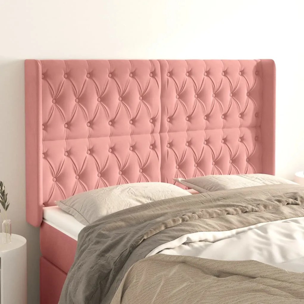 Cabeceira cama c/ abas veludo 163x16x118/128 cm rosa
