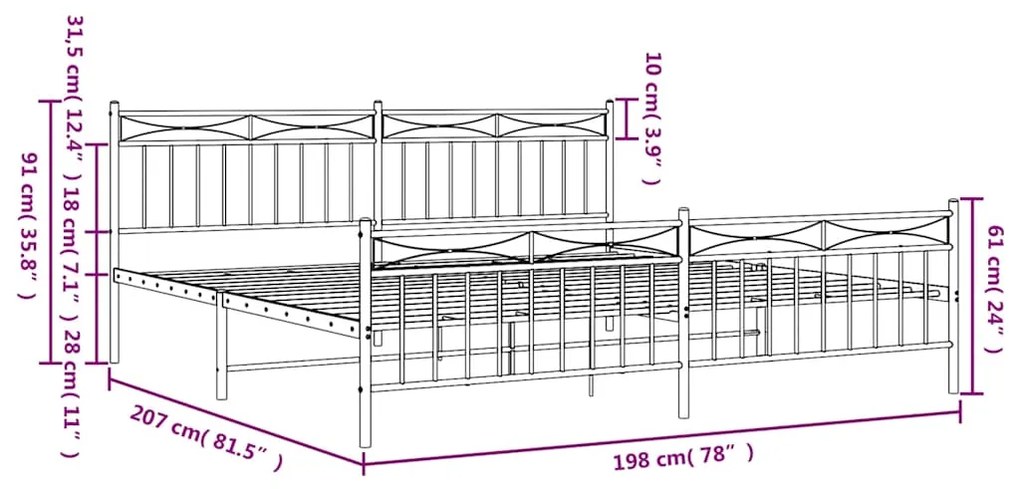 Estrutura de cama com cabeceira e pés 193x203 cm metal preto