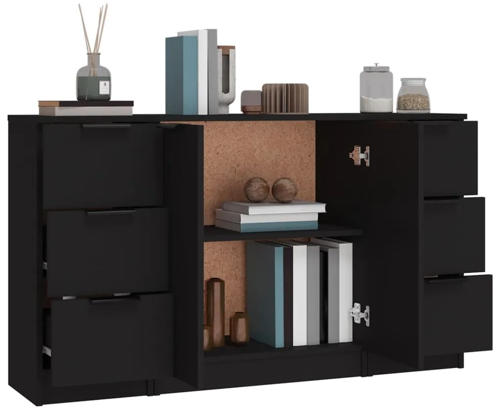 Aparadores 3 pcs derivados de madeira preto