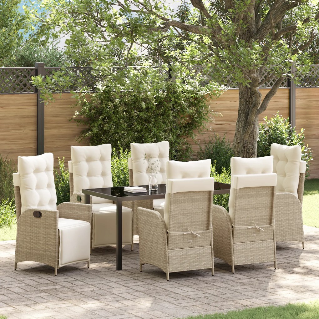 Conjunto de Jantar de Jardim de 7 Peças Bege Rattan Poly