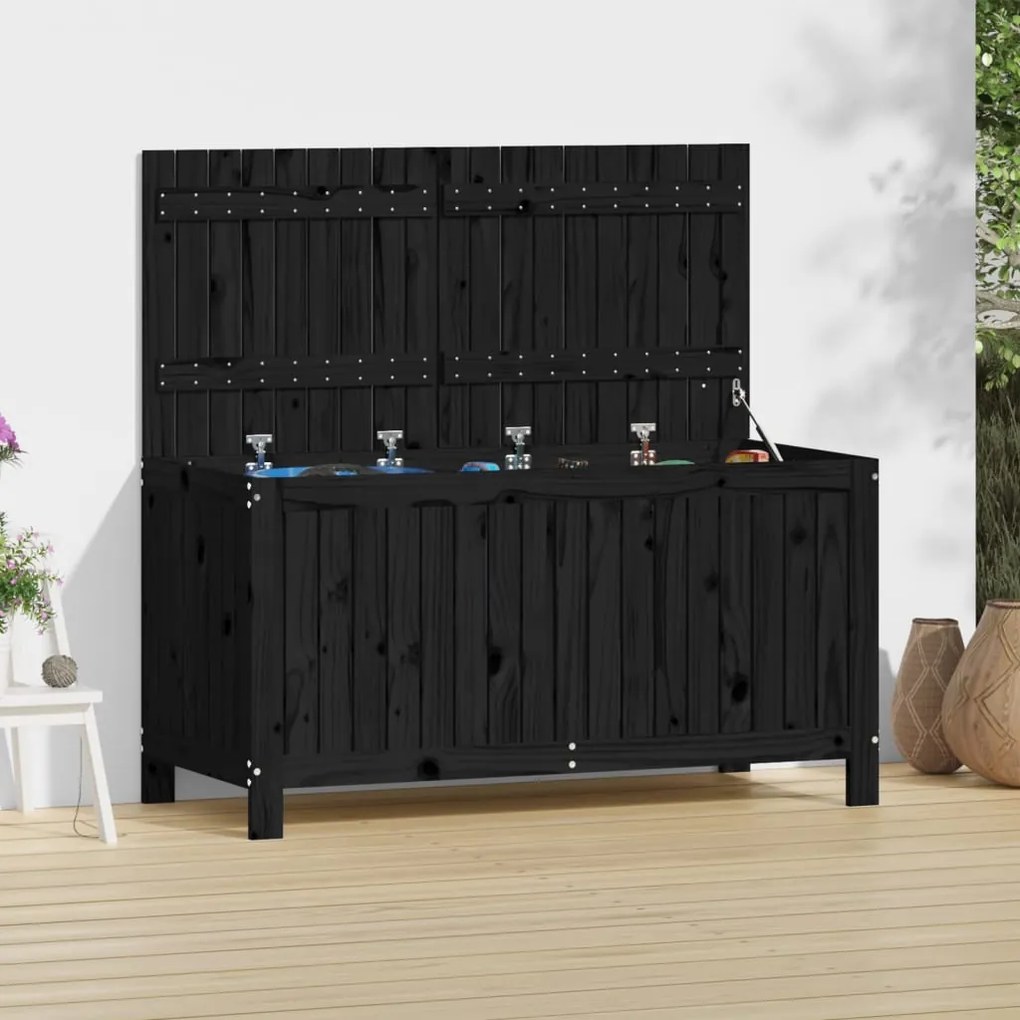 823847 vidaXL Caixa de arrumação jardim 121x55x64 cm pinho maciço preto