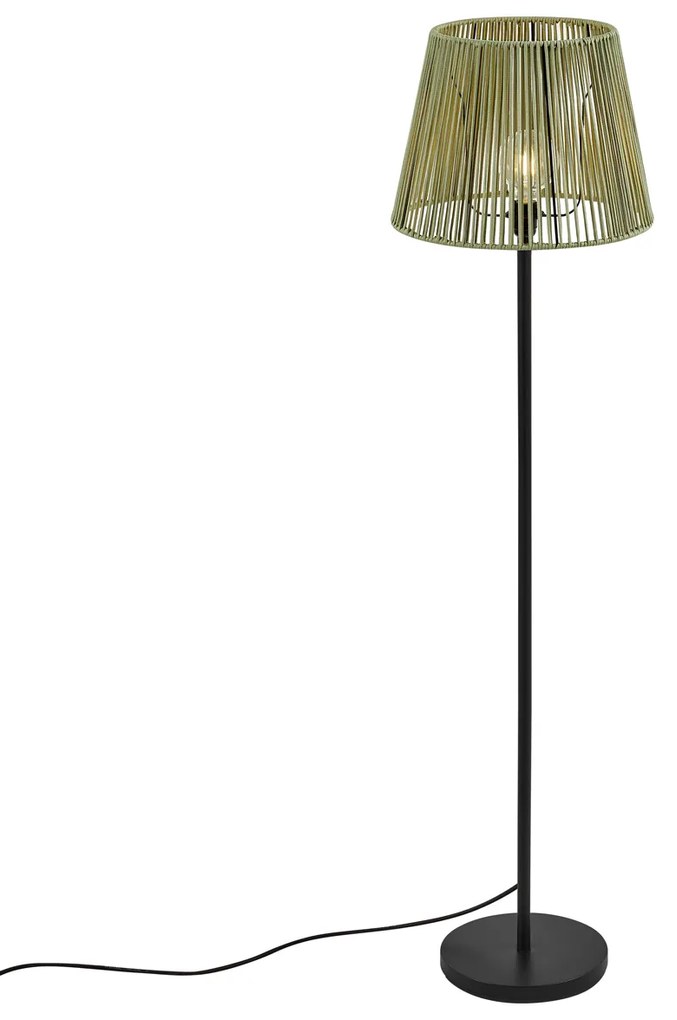 Candeeiro de pé para exterior preto com abajur de corda verde IP44 - Virginia Jayla Japandi