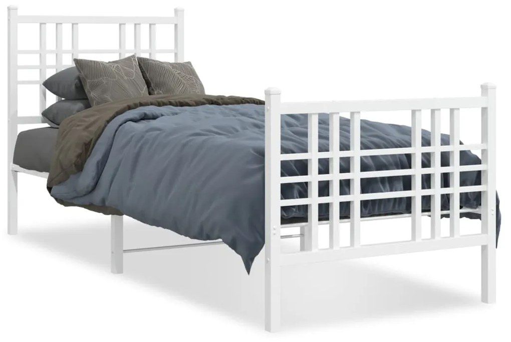 vidaXL Estrutura de cama com cabeceira e pés 75x190 cm metal branco