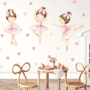 Autocolantes aguarela para meninas - Bailarinas com vestidos cor-de-rosa