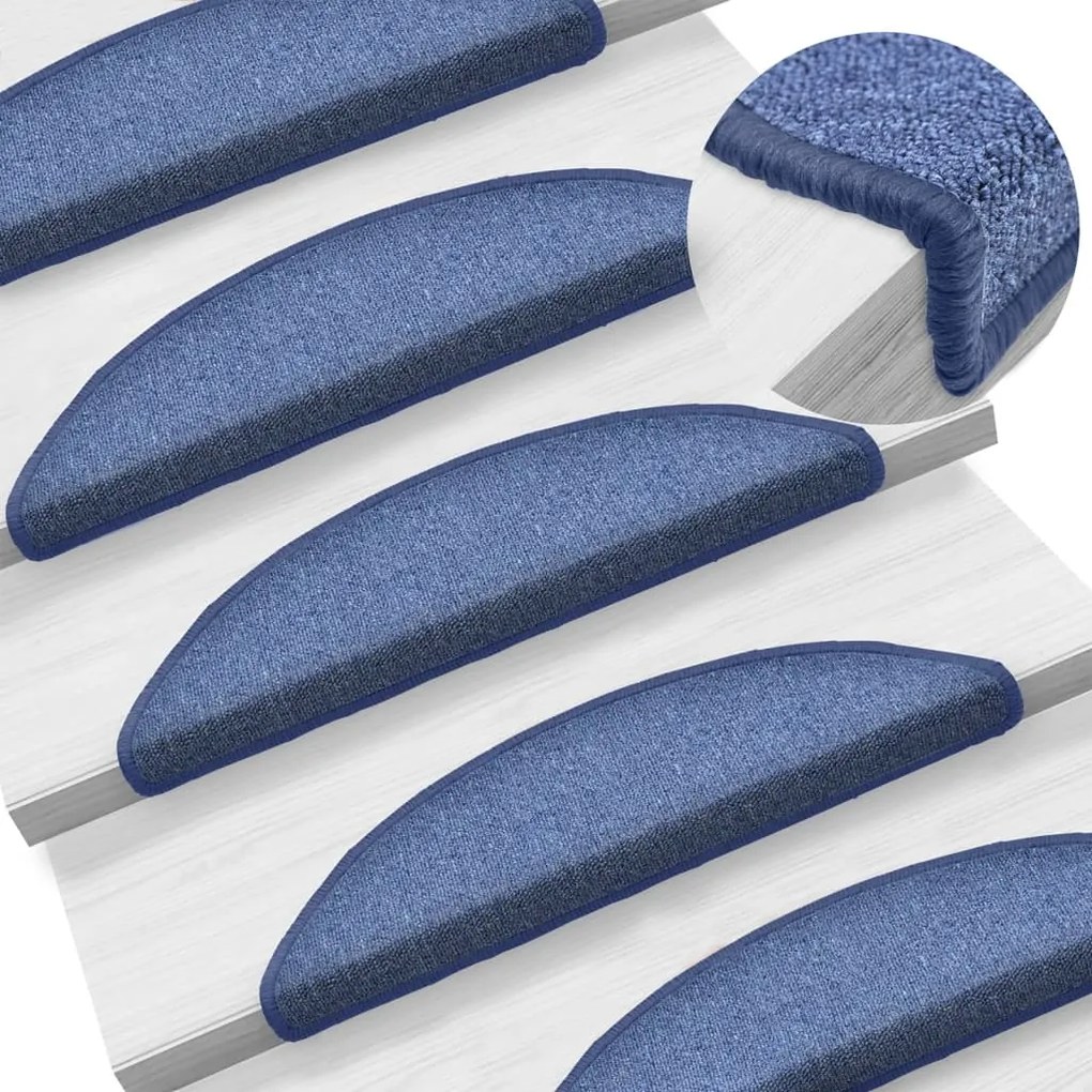vidaXL Tapetes de escada 15 pcs 56x17x3 cm azul