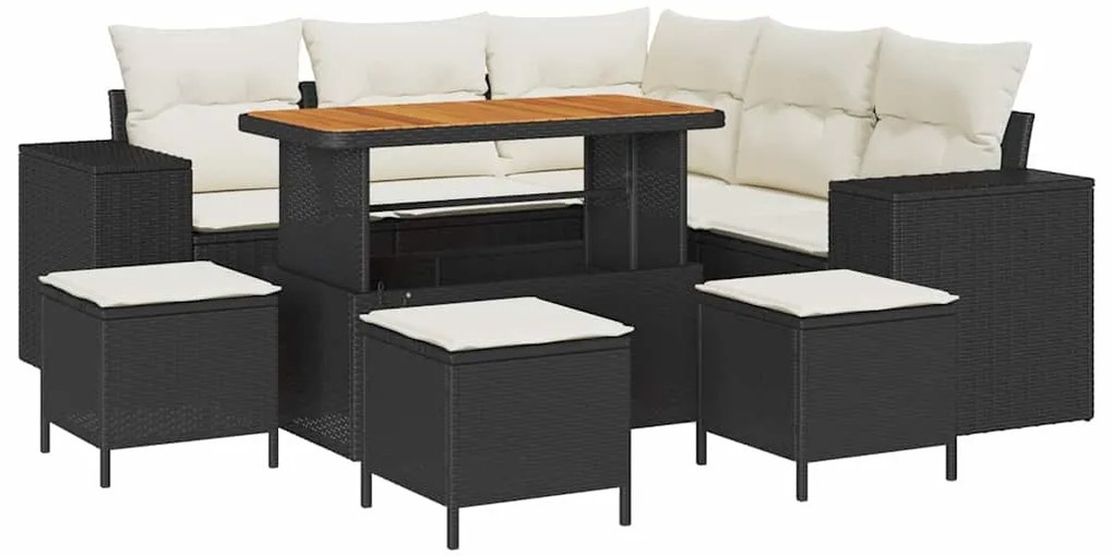 Conjunto de Sofá de Jardim de 9 Peças com Almofadas de Rattan Preto e