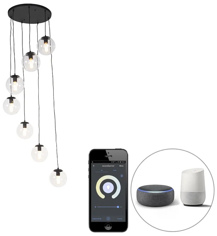 LED Candeeiro de suspensão inteligente preto 7 luzes incl. Wifi ST64 - Pallon Art Deco