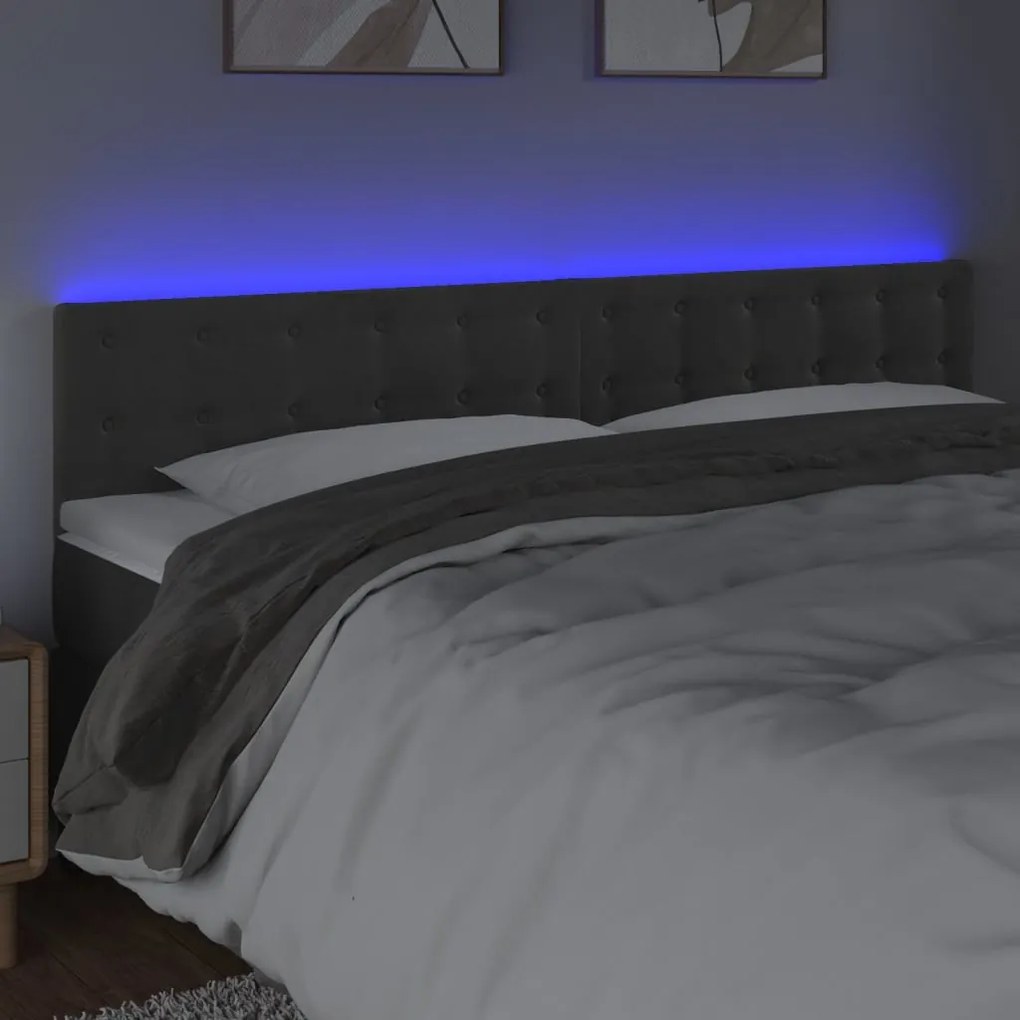 Cabeceira de cama c/luzes LED veludo 200x5x78/88cm cinza-escuro