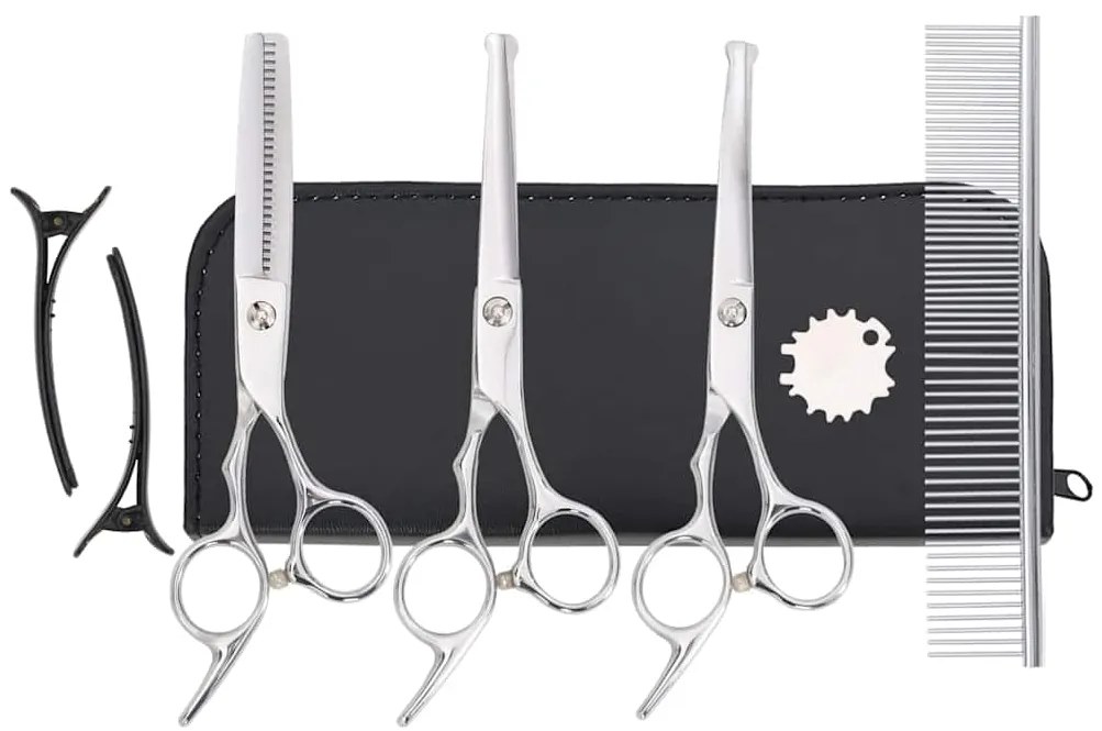 7 pcs conjunto de tesouras de tosquia para cães aço inoxidável