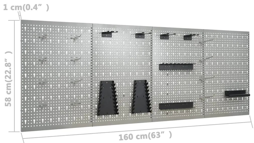 Placas perfuradas de parede 4 pcs 40x58 cm aço