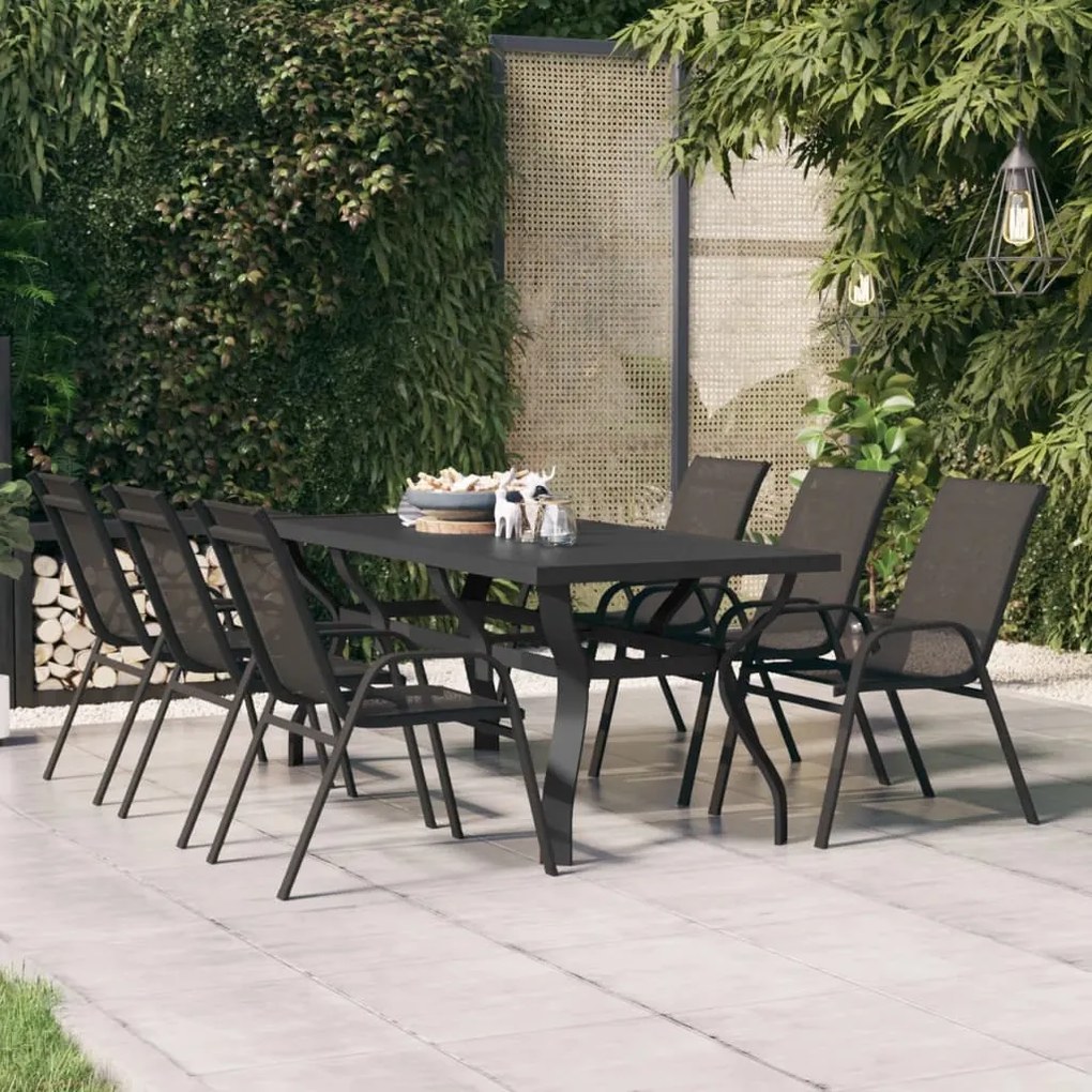 318769 vidaXL Mesa de jardim 180x80x70 cm aço e vidro preto
